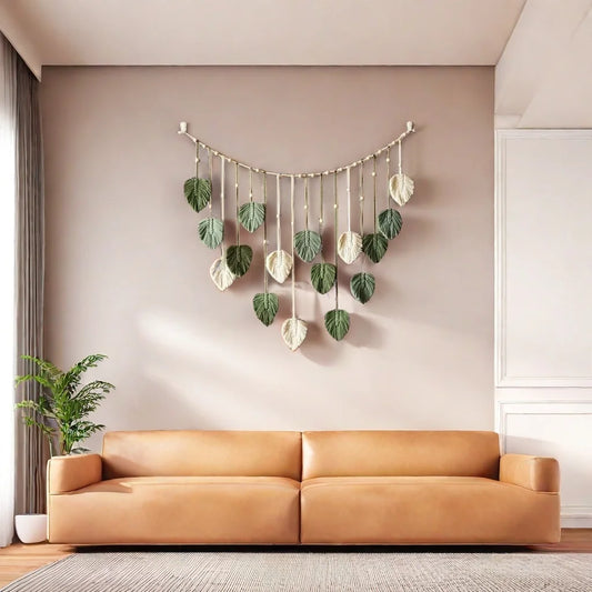 Boho Macrame Wall Hanging – Leaf & Feather Tapestry