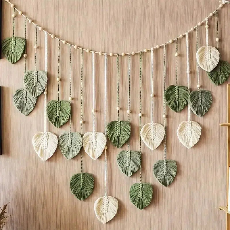 Boho Macrame Wall Hanging – Leaf & Feather Tapestry