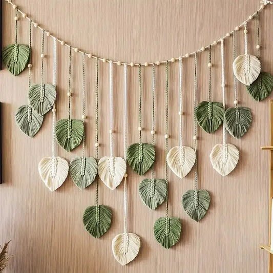 Boho Macrame Wall Hanging – Leaf & Feather Tapestry