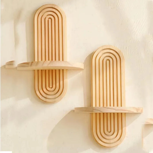 Wooden Wall-Mounted Storage Rack – Boho Modern Display Shelves